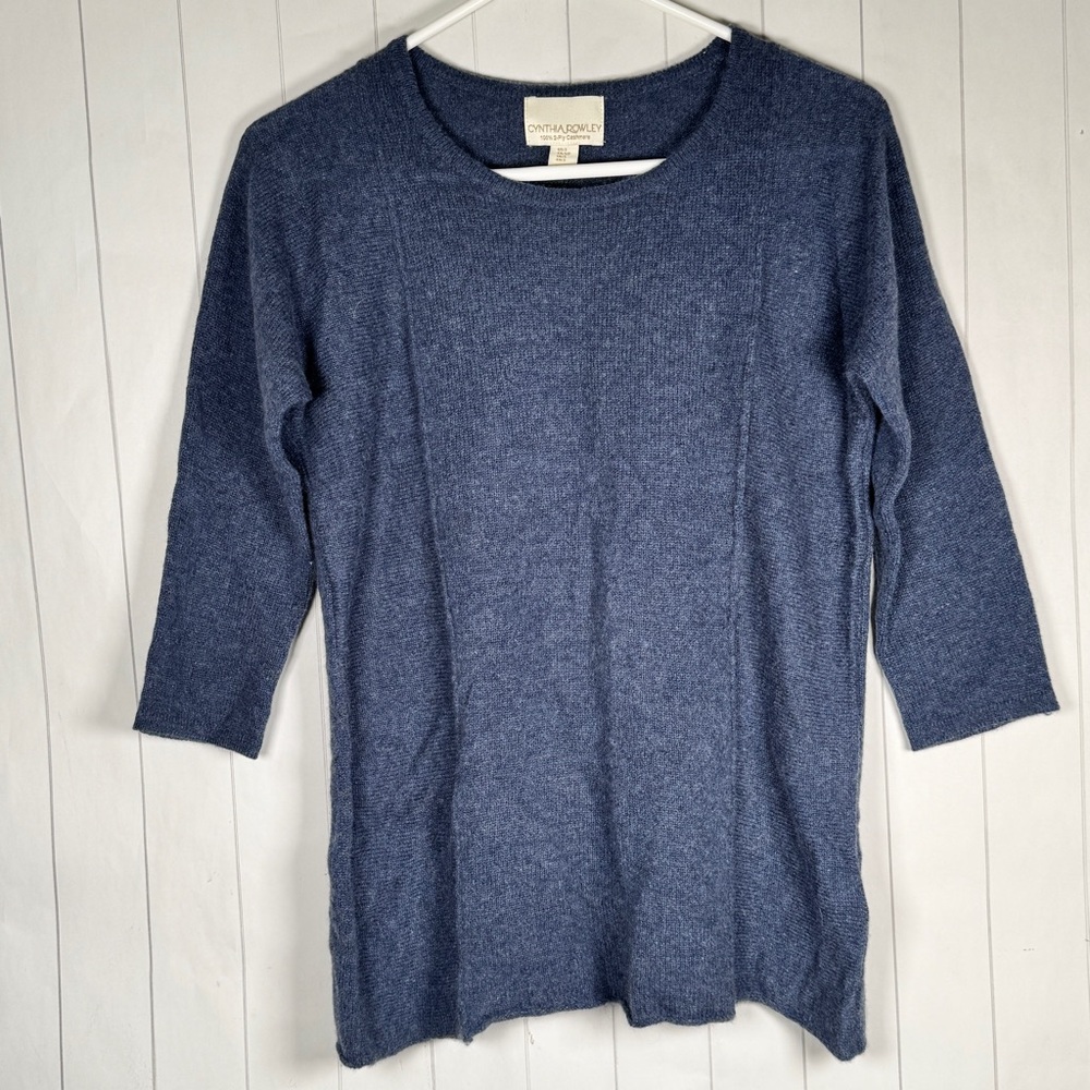 Cynthia Rowley Blue 2-ply Cashmere Sweater 3/4 Sleeve Lightweight Quiet Luxury S